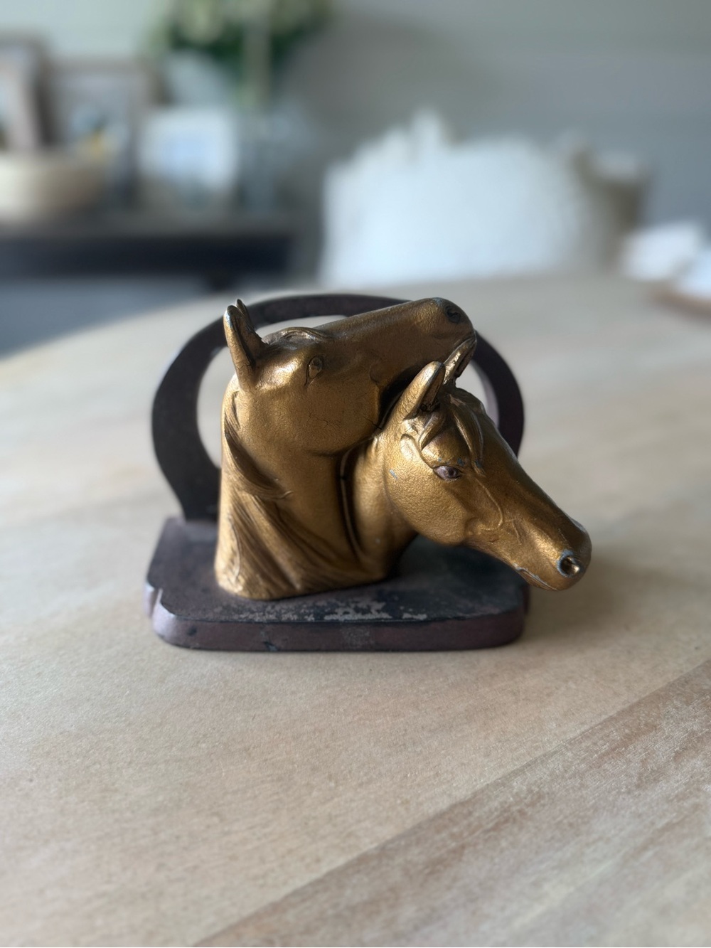 Vintage Nuart Creations NYC Gold Horse Head Sculpture Bookend w/ Perfect Patina